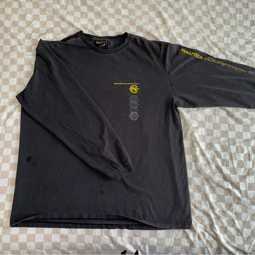 Y2K Nautica Men's Black and Yellow Long Sleeve Tee